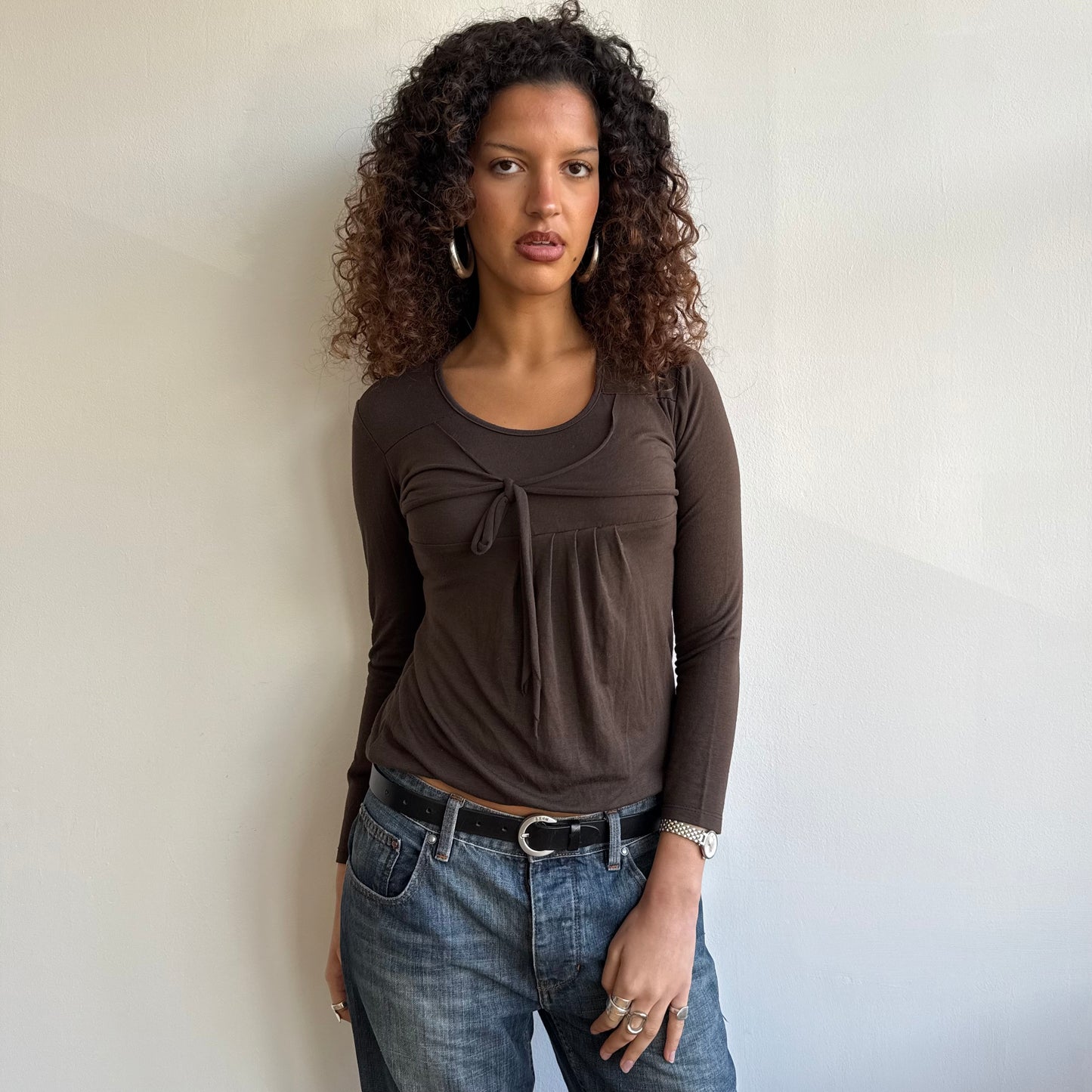 Brown wrap long sleeve top - Size S