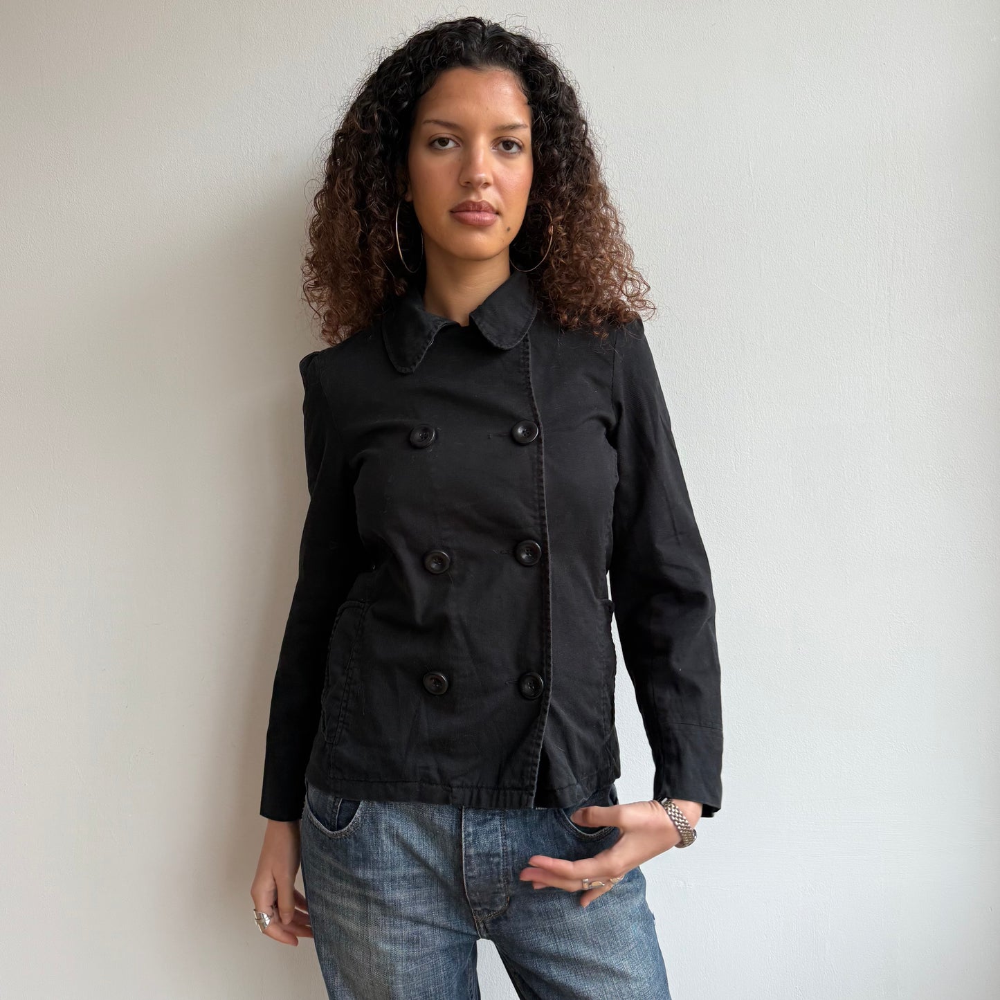 Black double breasted peacoat - Size M