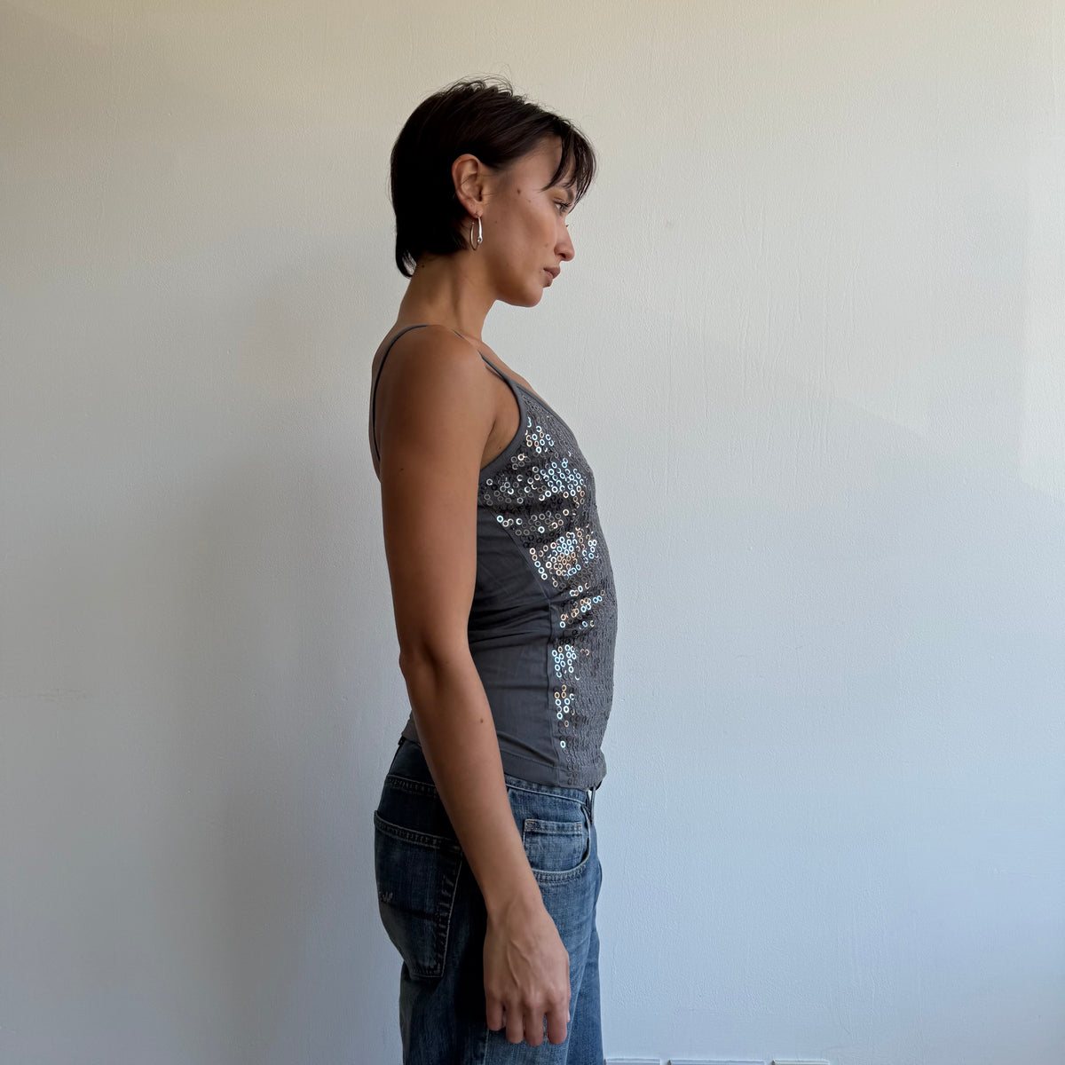 Grey sequin cami top - Size S