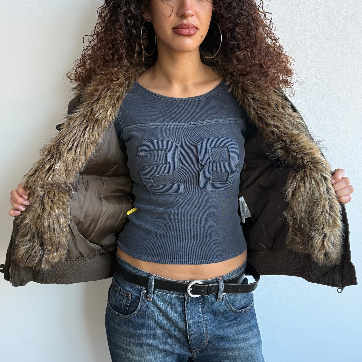 Khaki fur hood bomber - Size L