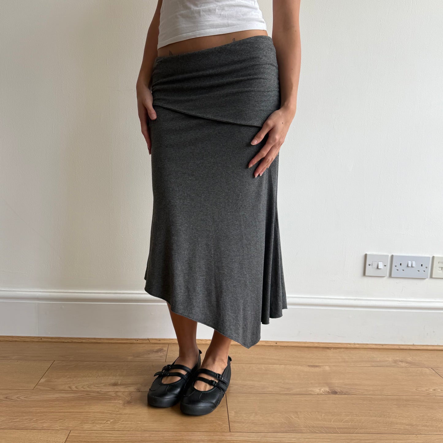 Charcoal fold waist midi skirt - Size S/M