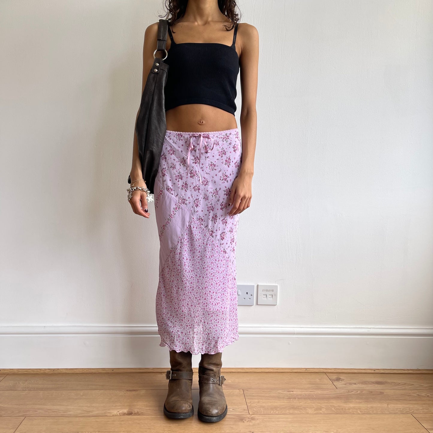 Lilac floral patchwork midi skirt - Size S