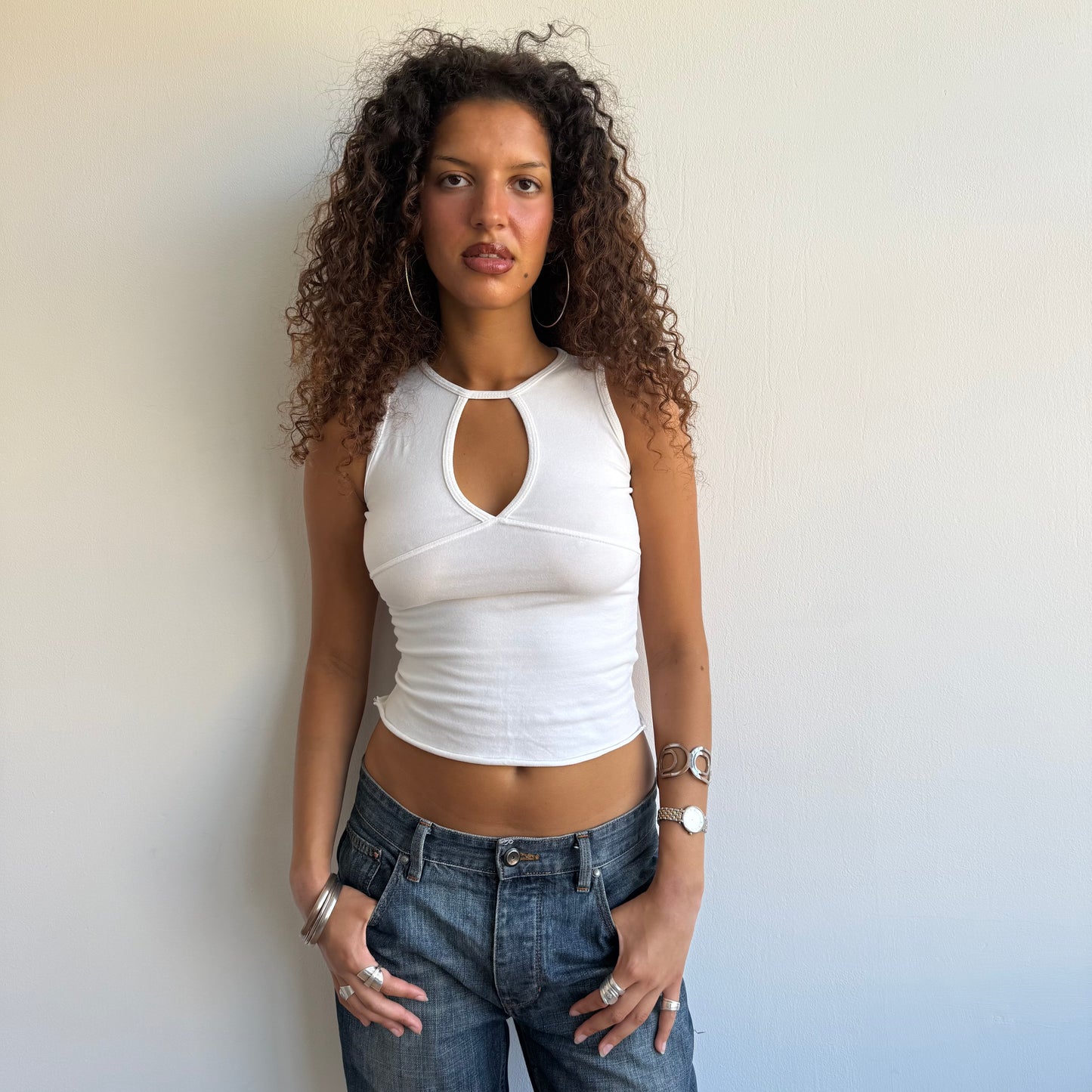 White heyhole top - Size XS