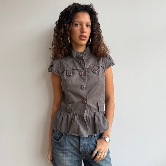 Khaki grey short sleeve jacket - Size S, M + L