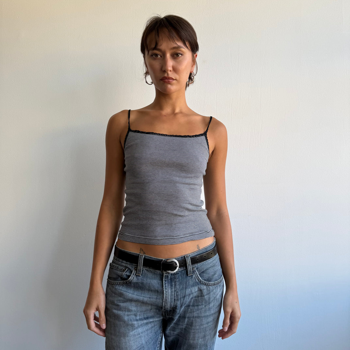 Black + grey striped cami - Size S