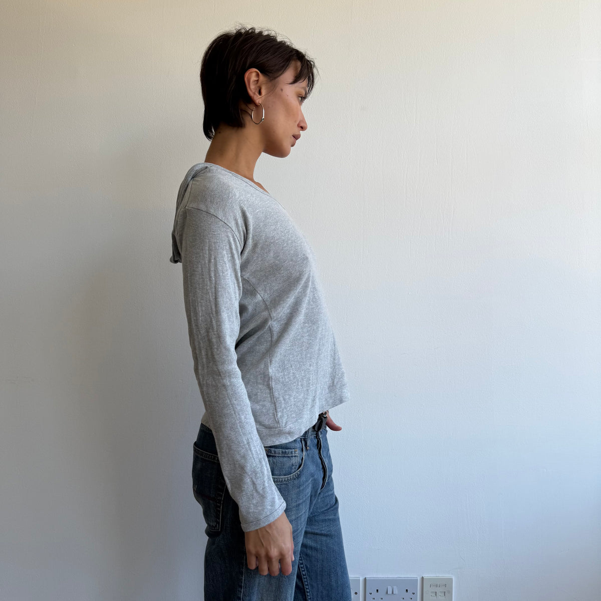 Grey hooded long sleeve top - Size M