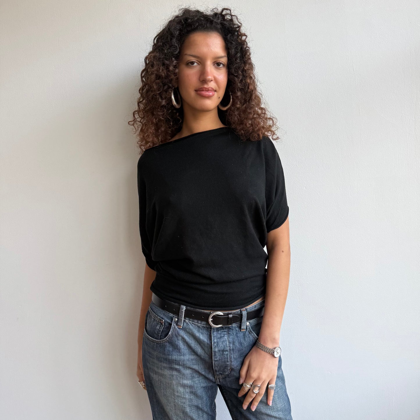 Black short sleeve slouchy knit - Size S
