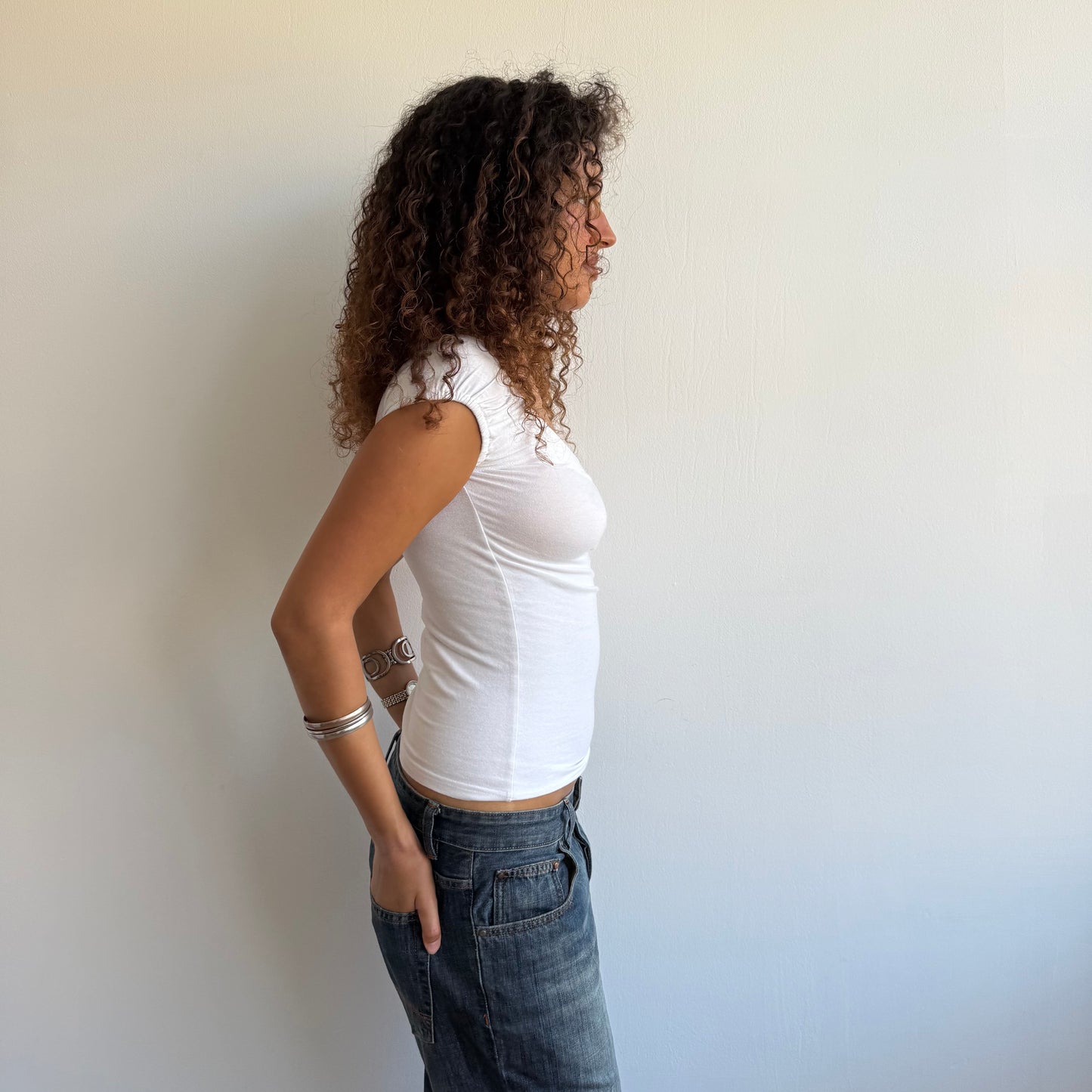 White button bardot top - Size XS