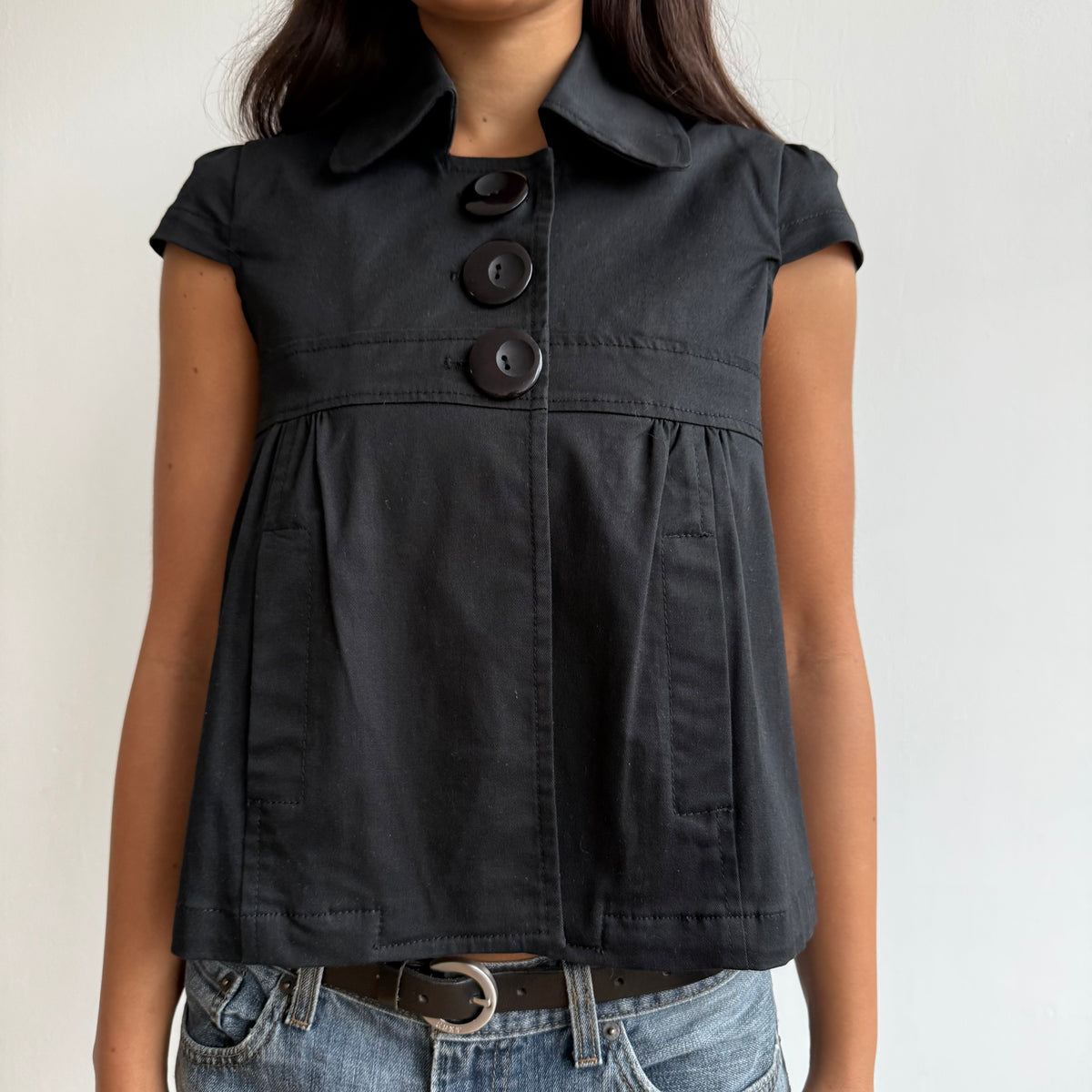 Black short sleeve peacoat - Size S