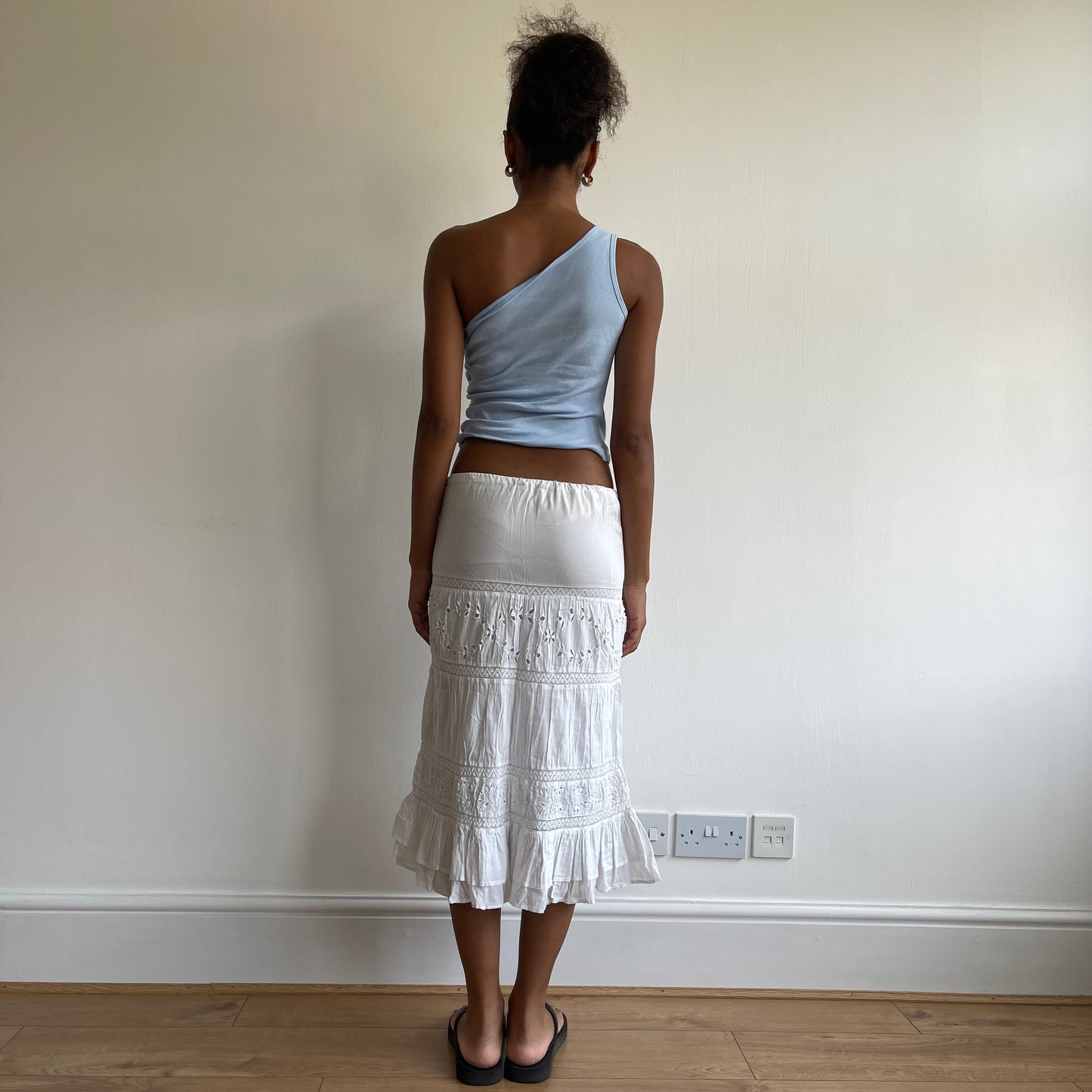 White broderie anglaise midi skirt - Size XS