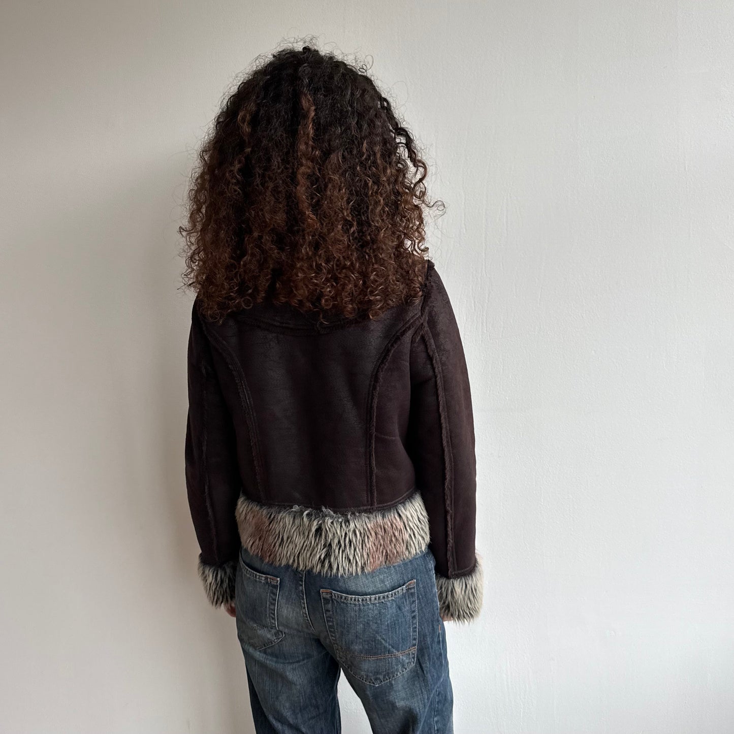 Brown faux fur cargo bomber - Size M