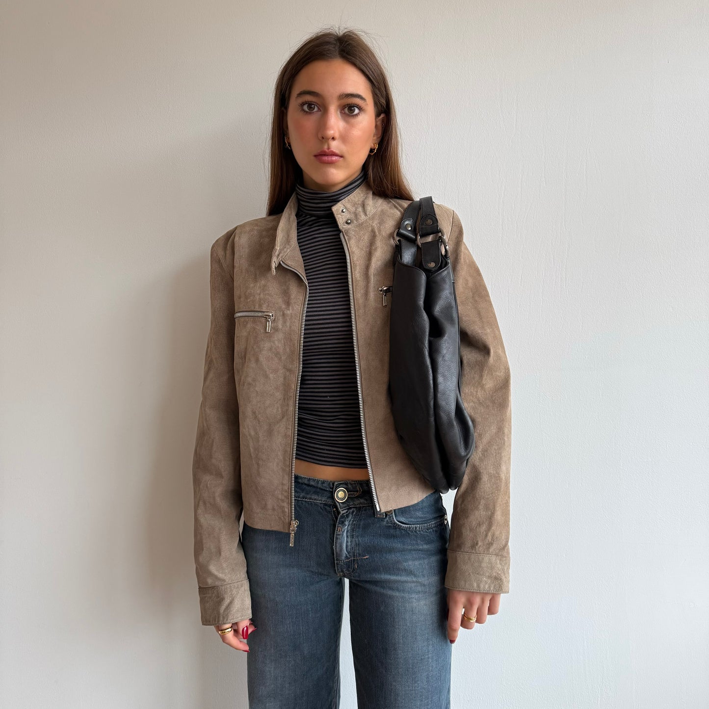 Tan suede moto jacket - Size M