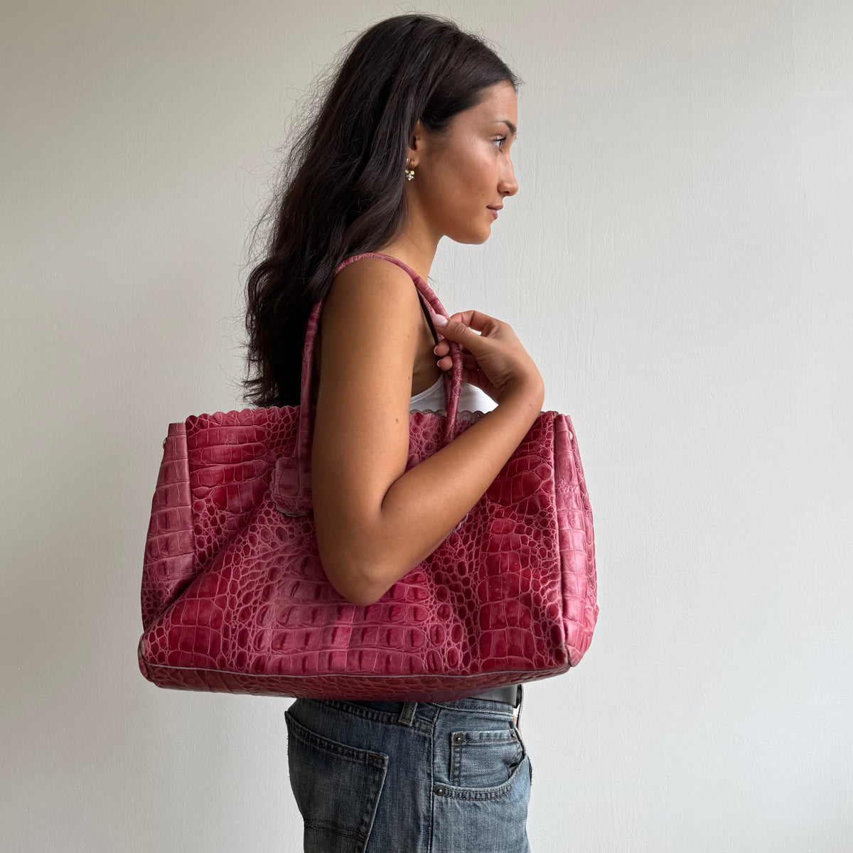 Pink leather snakeskin Furla bag - One Size