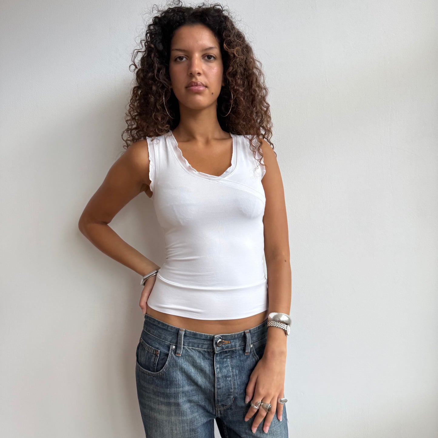 White wrap ruffle top - Size S
