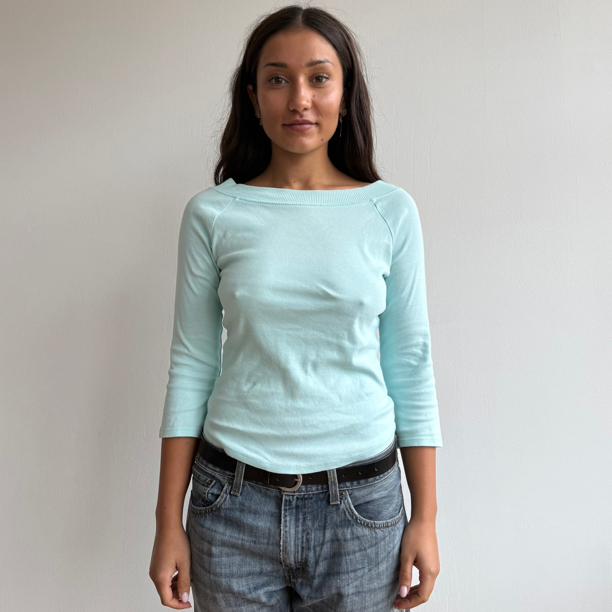 Turquoise 3/4 sleeve top - Size S