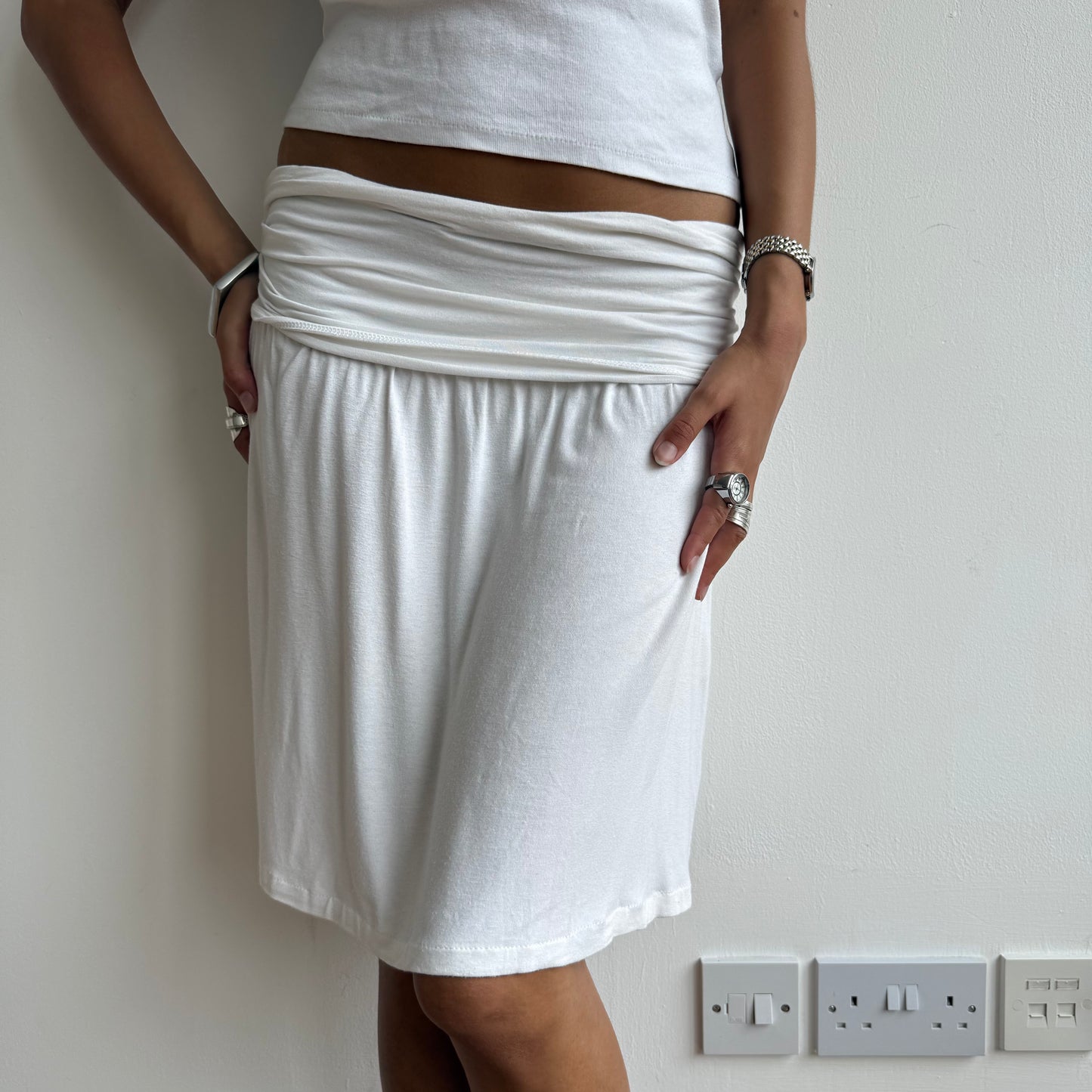 White ruched waist midi skirt - Size S