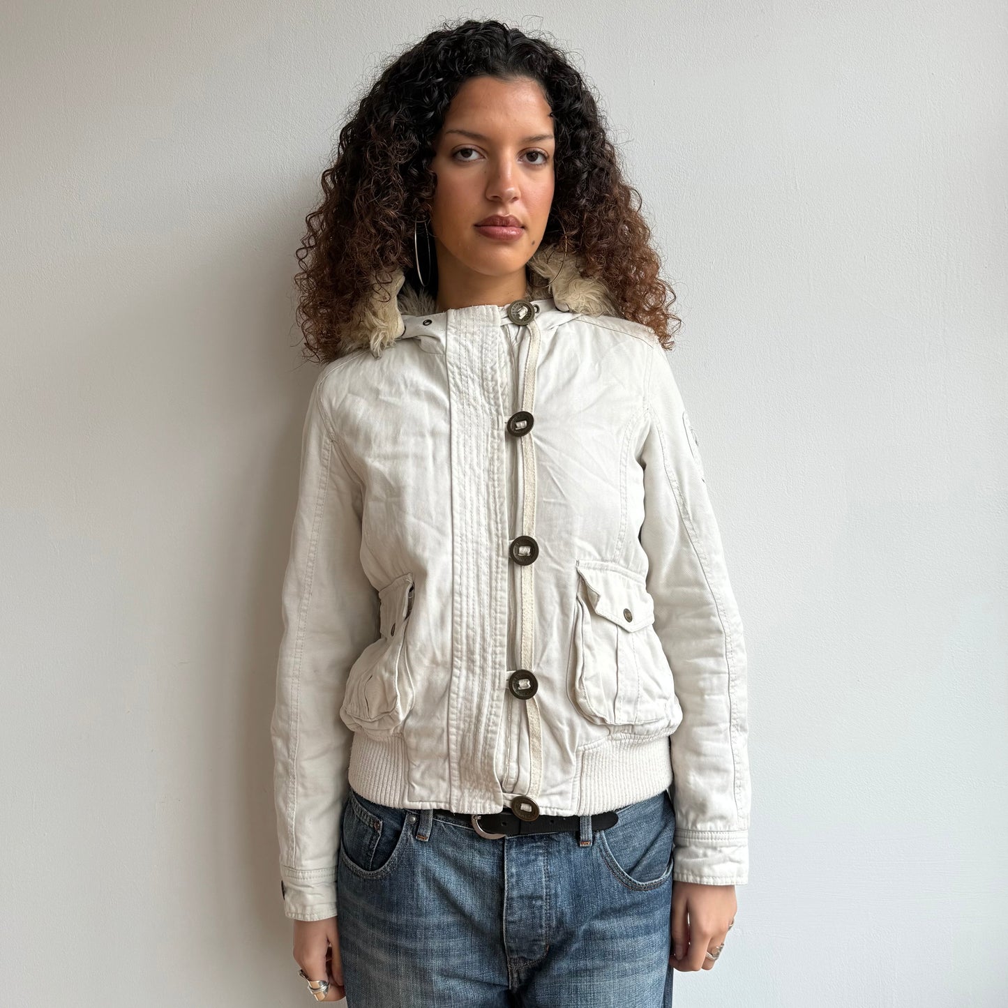 White cargo fur bomber jacket - Size M