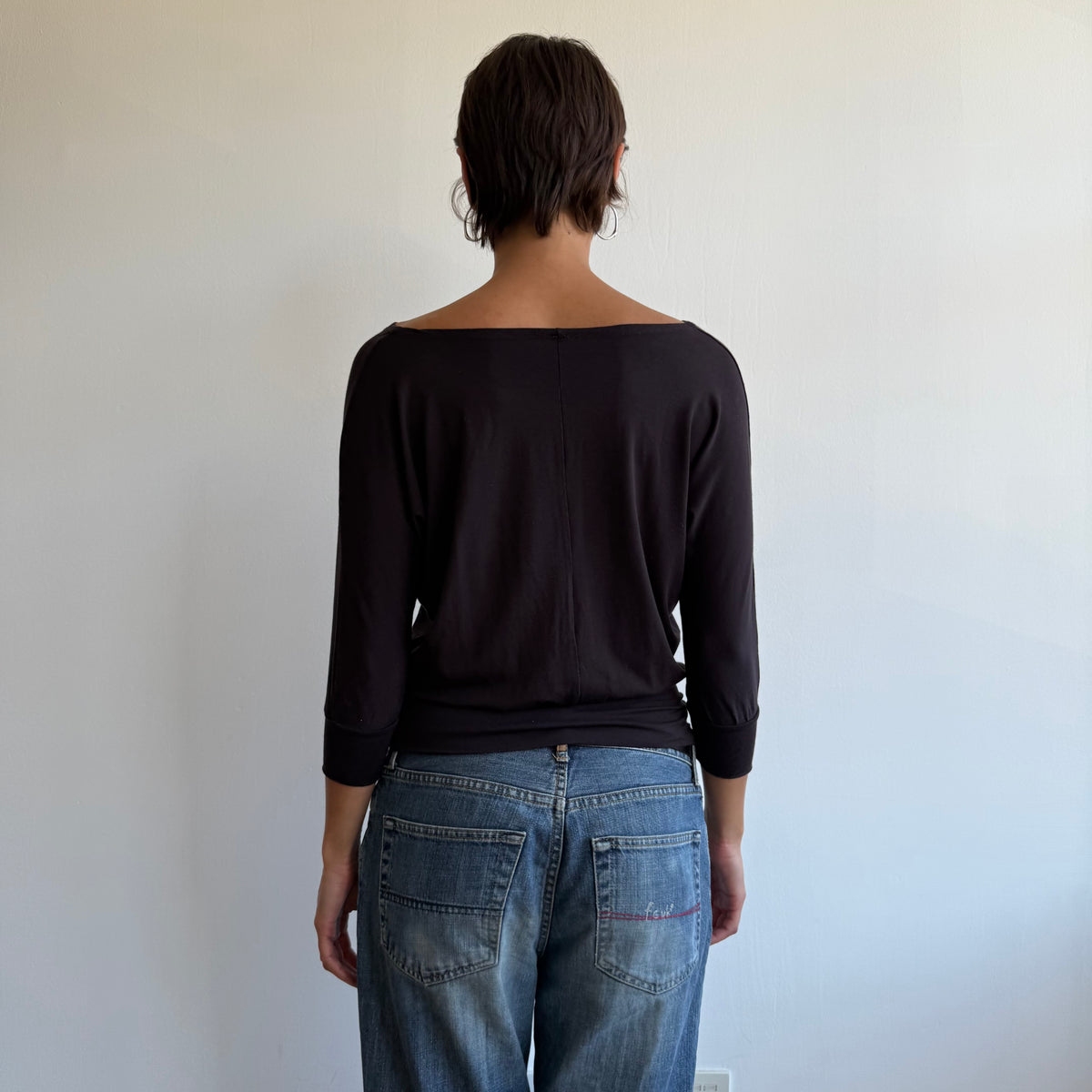 Brown slouchy 3/4 sleeve top - Size S