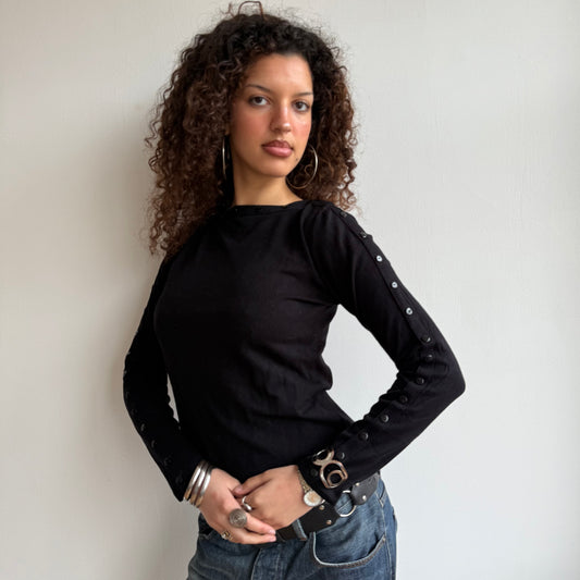 Black button boatneck knit - Size S