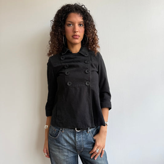 Black button front peacoat - Size S