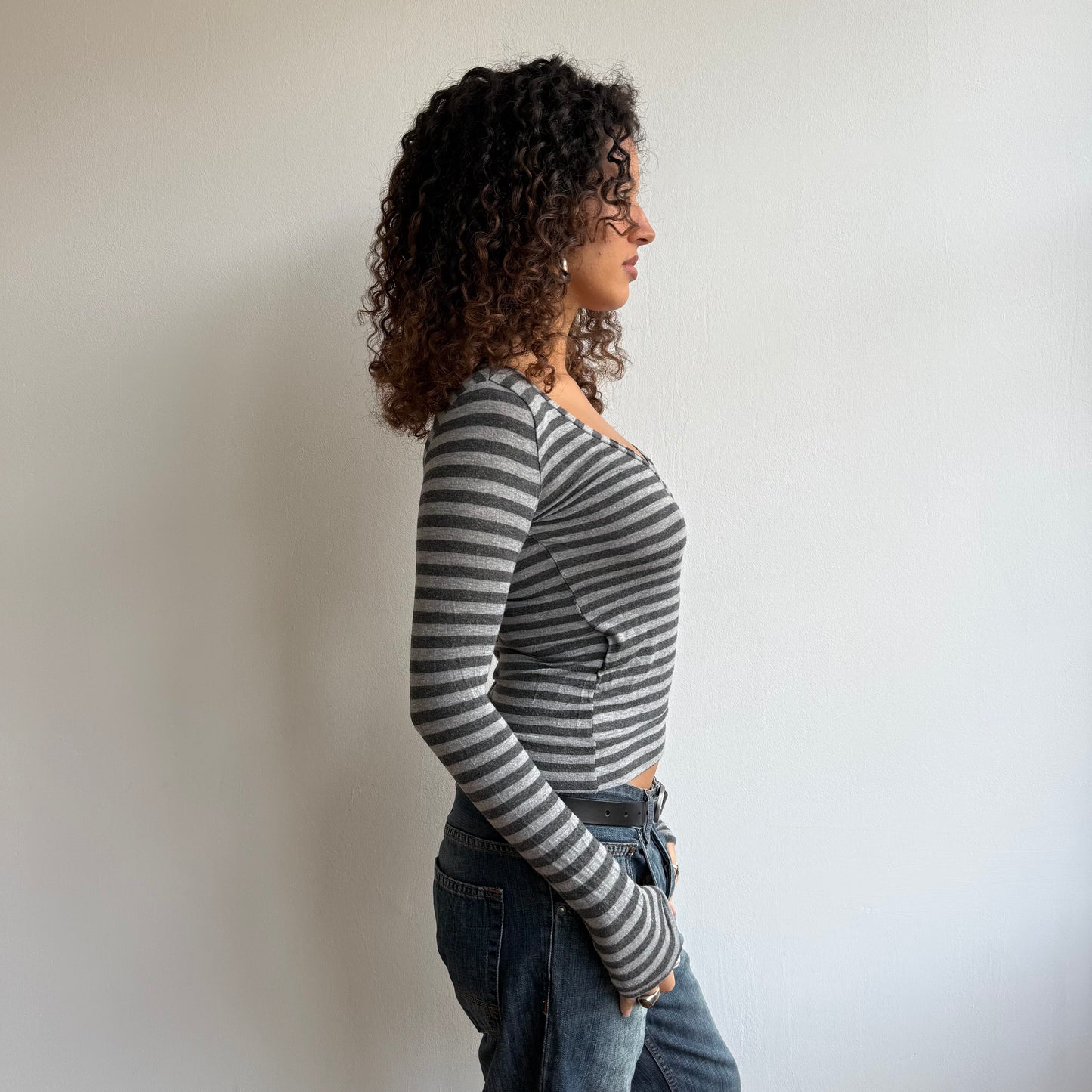 Grey stripe wrap top - Size S