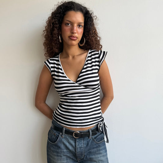 Black and white striped wrap top - Size M