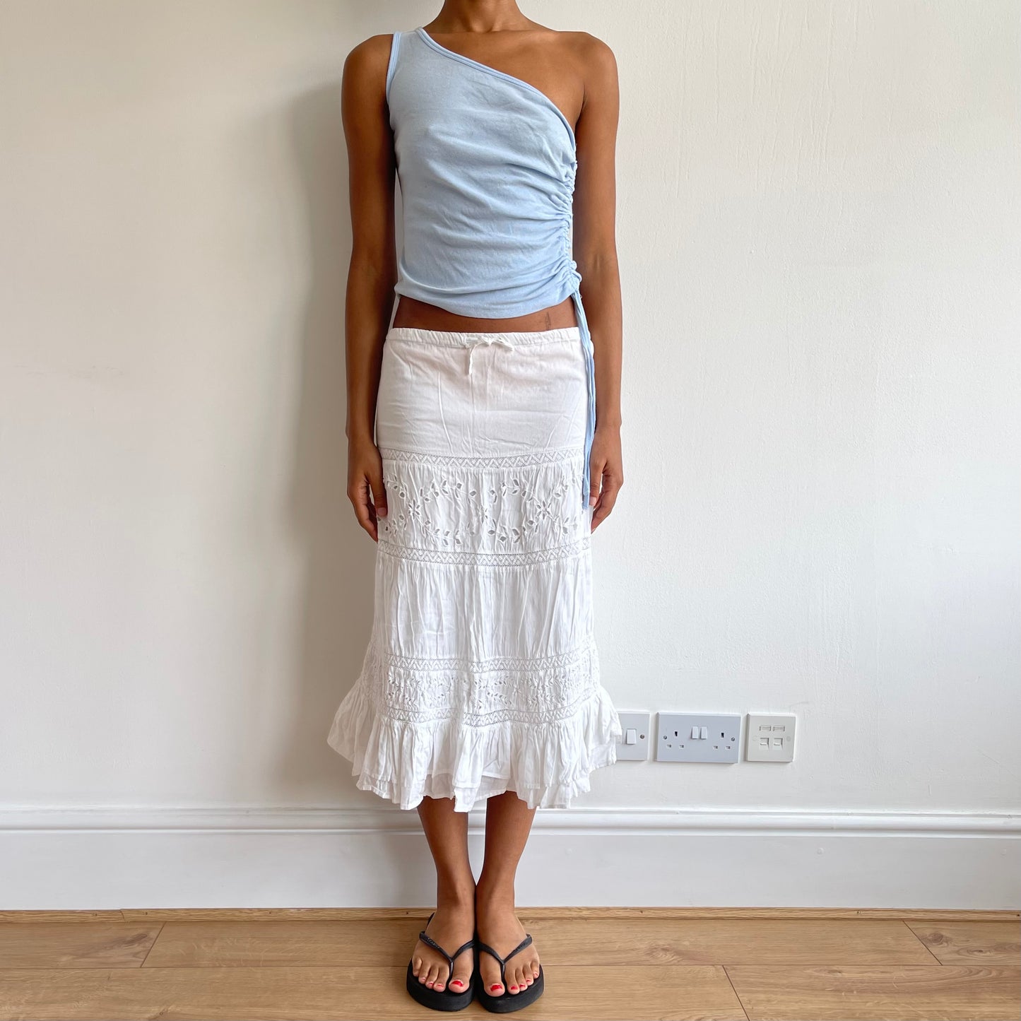White broderie anglaise midi skirt - Size XS