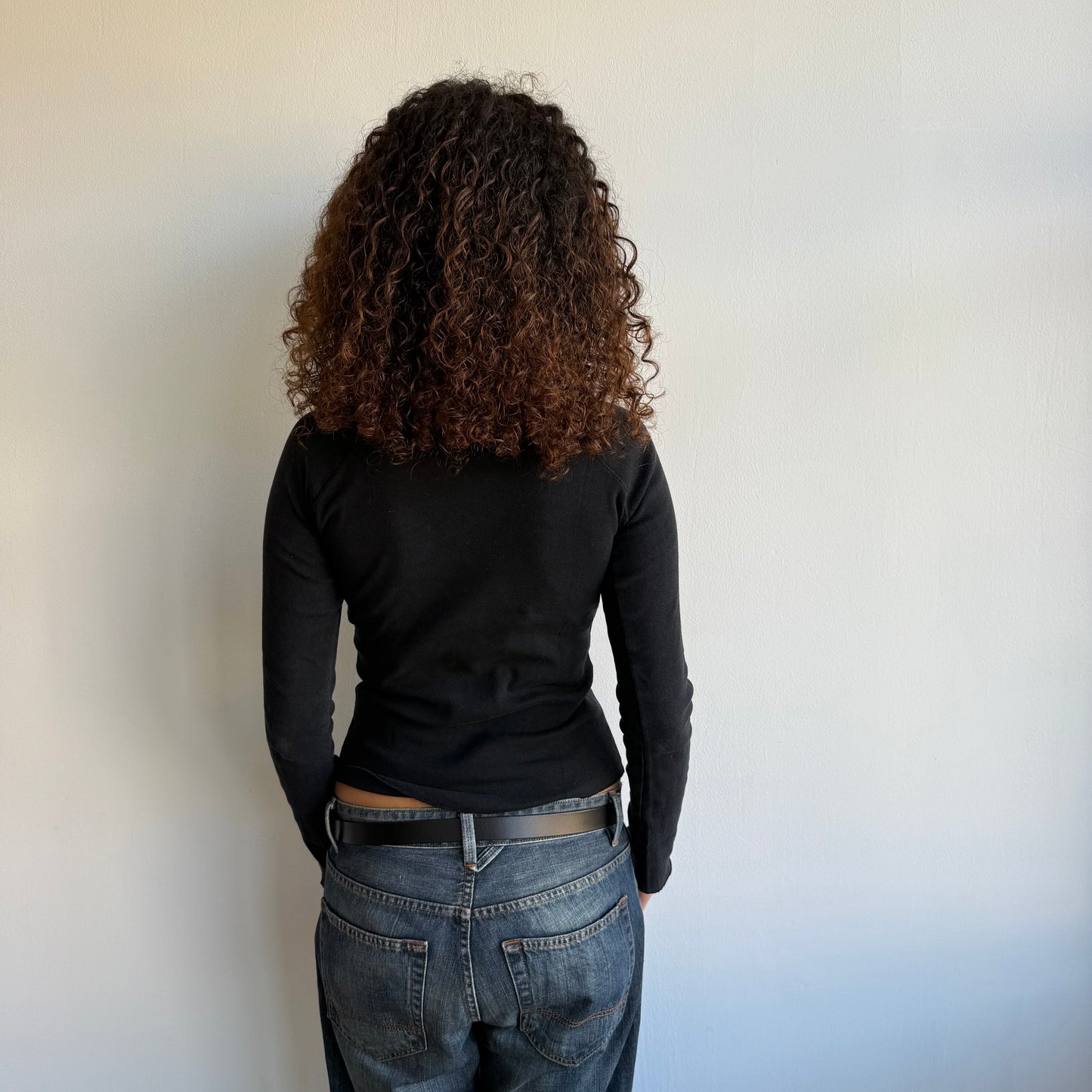 Black neck tie long sleeve top - Size S/M