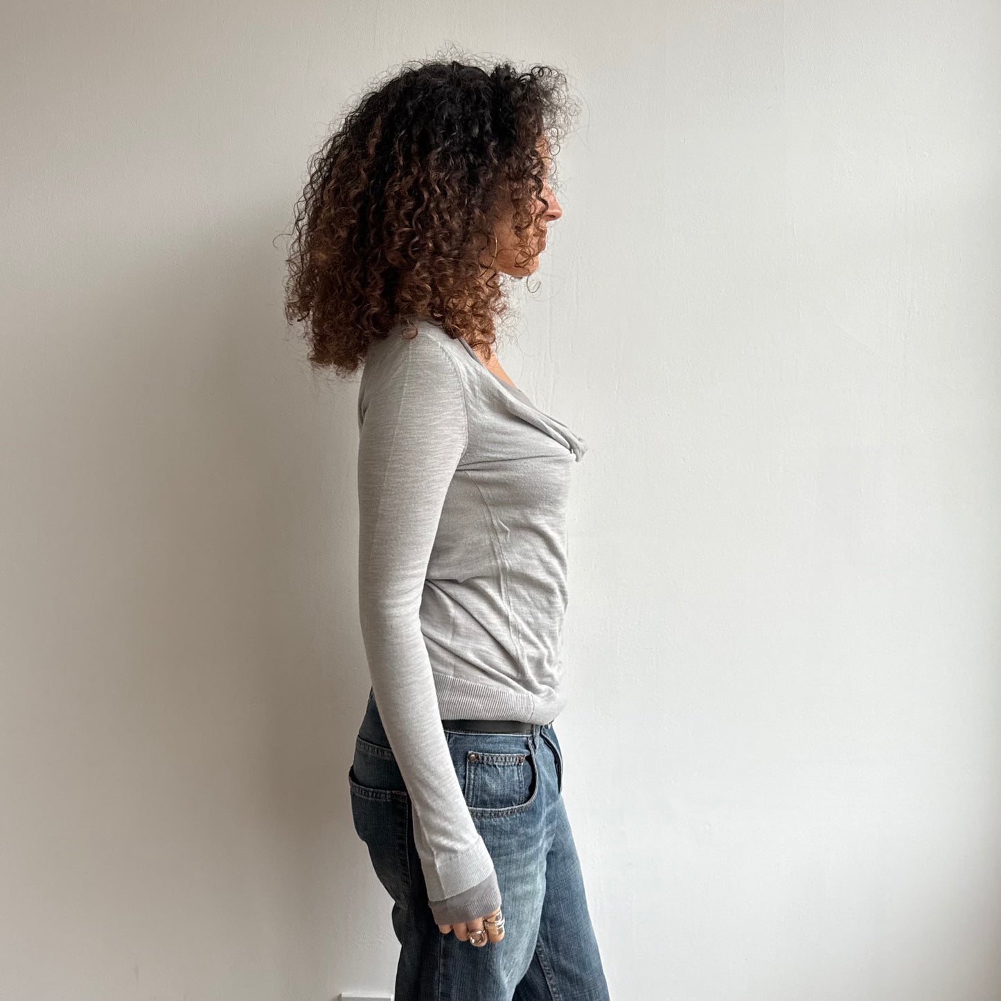 Grey double layer knit top - Size S