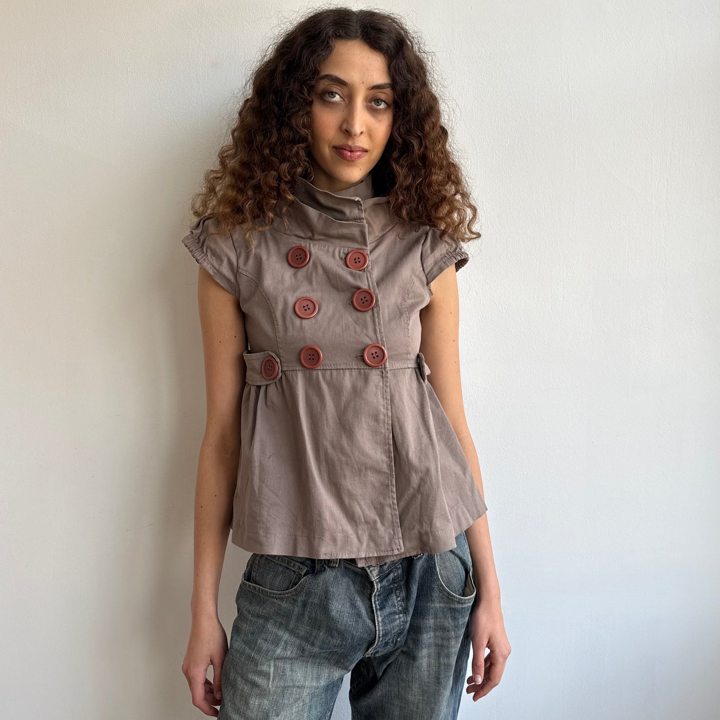 Brown short sleeve peacoat - Size S