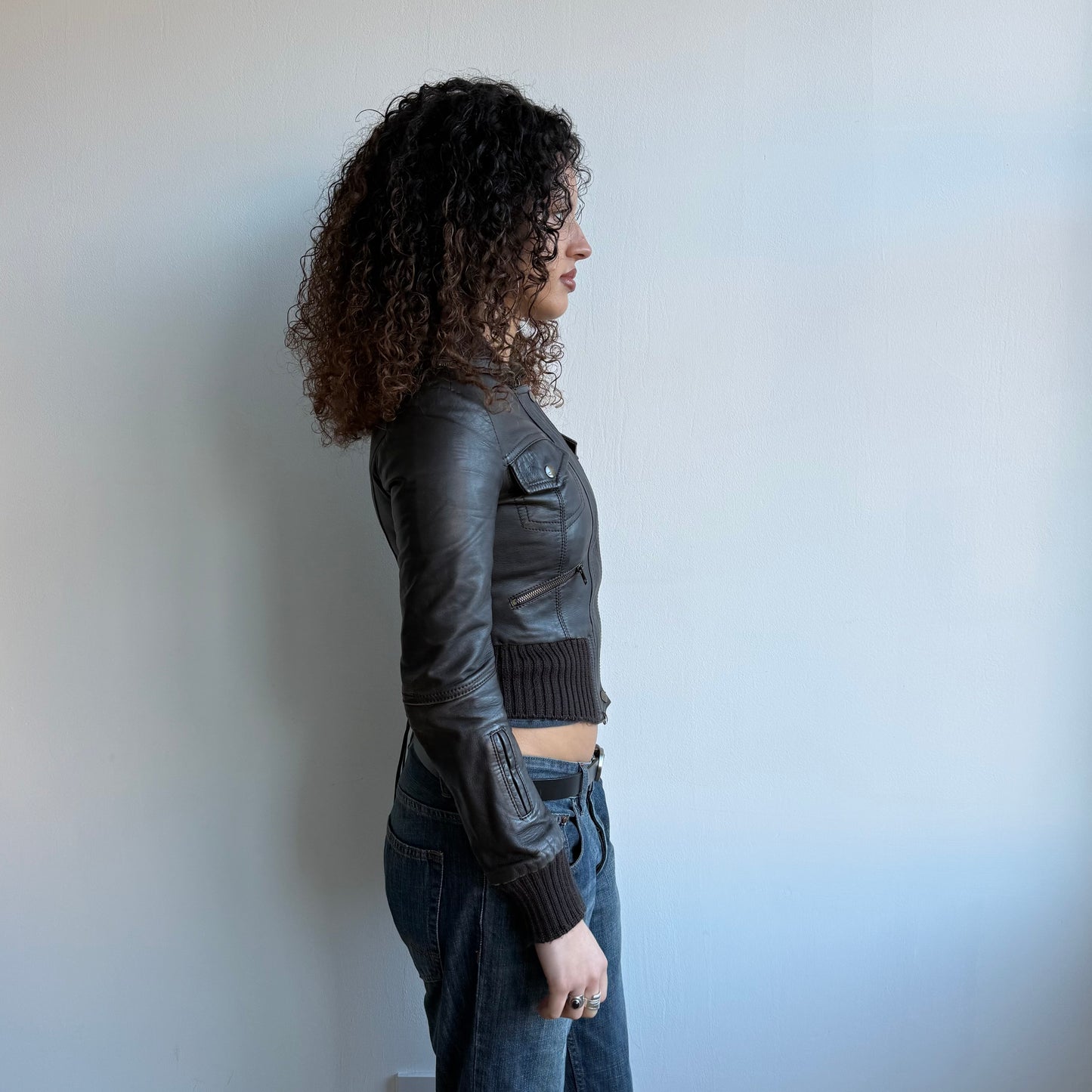 Brown leather corset jacket - Size XS