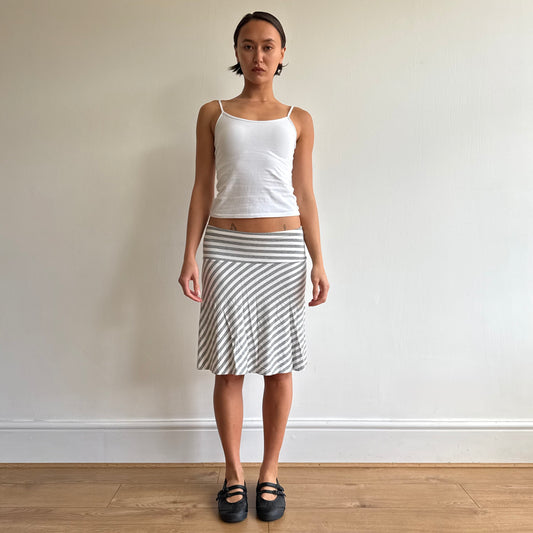 Grey + white striped midi skirt - Size S