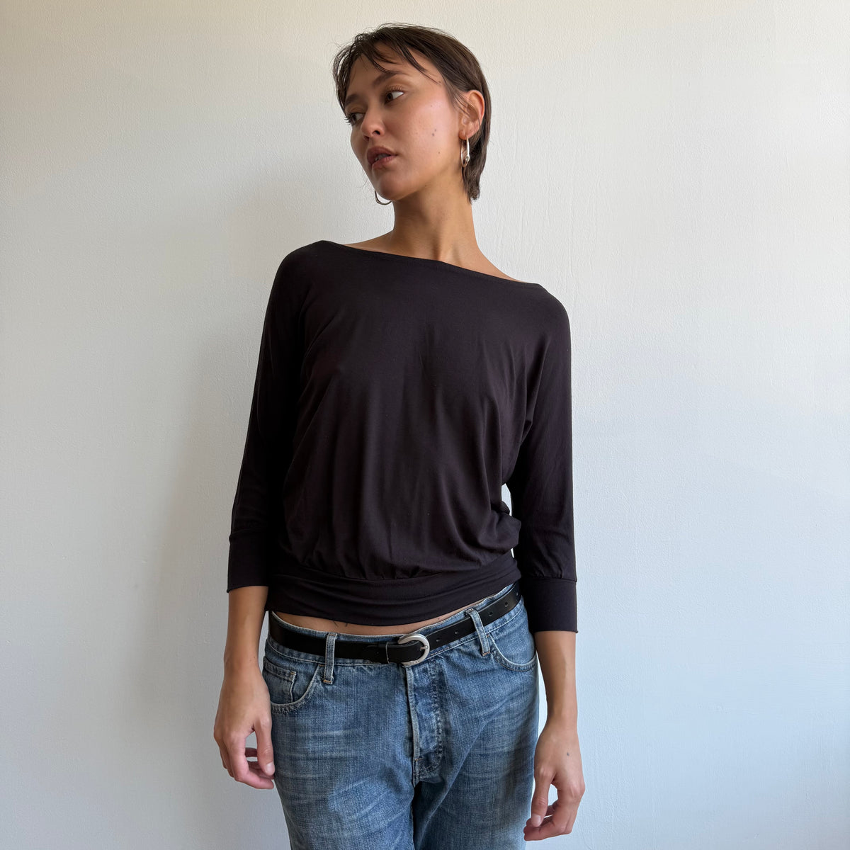 Brown slouchy 3/4 sleeve top - Size S