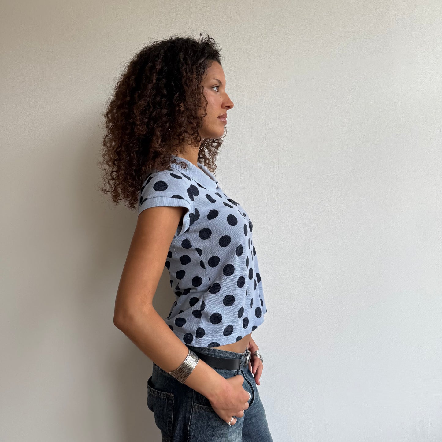 Blue polka dot Lacoste polo - Size S