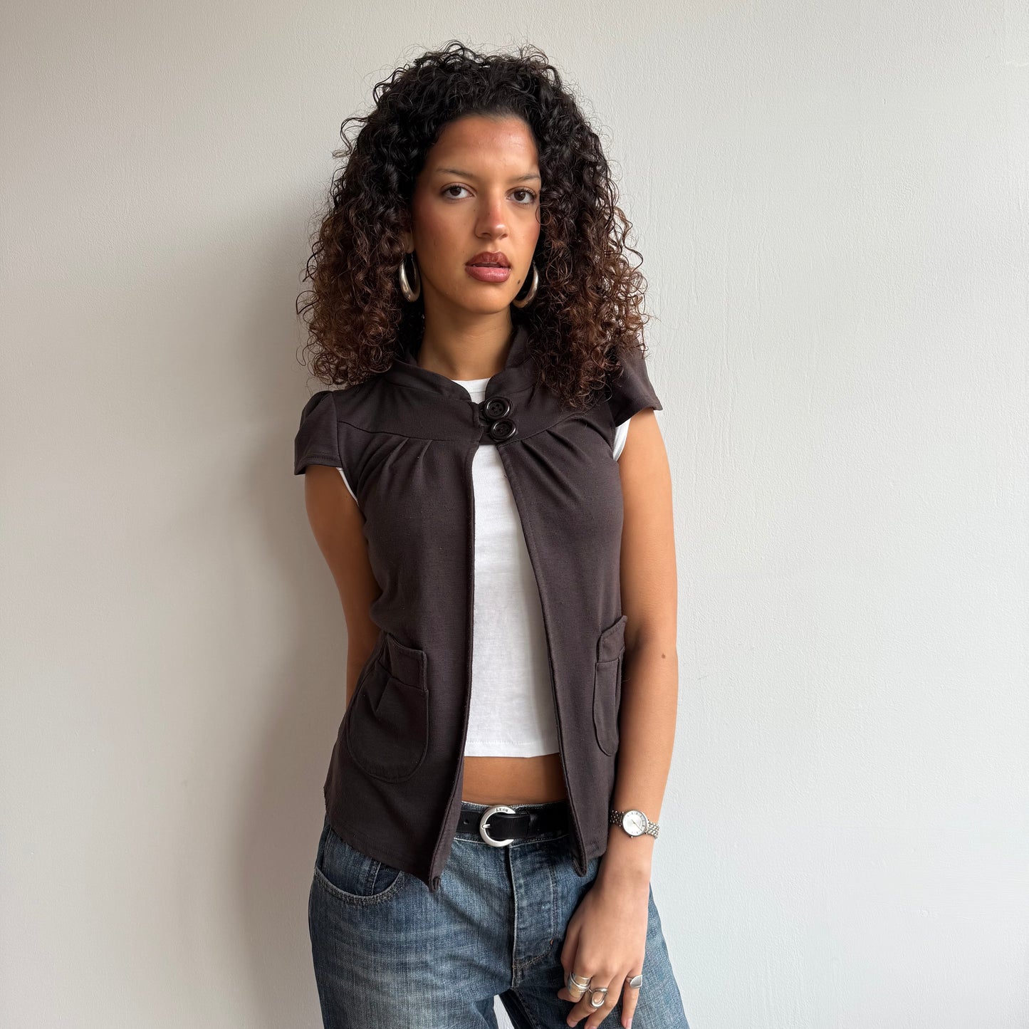 Brown short sleeve peacoat - Size S/M