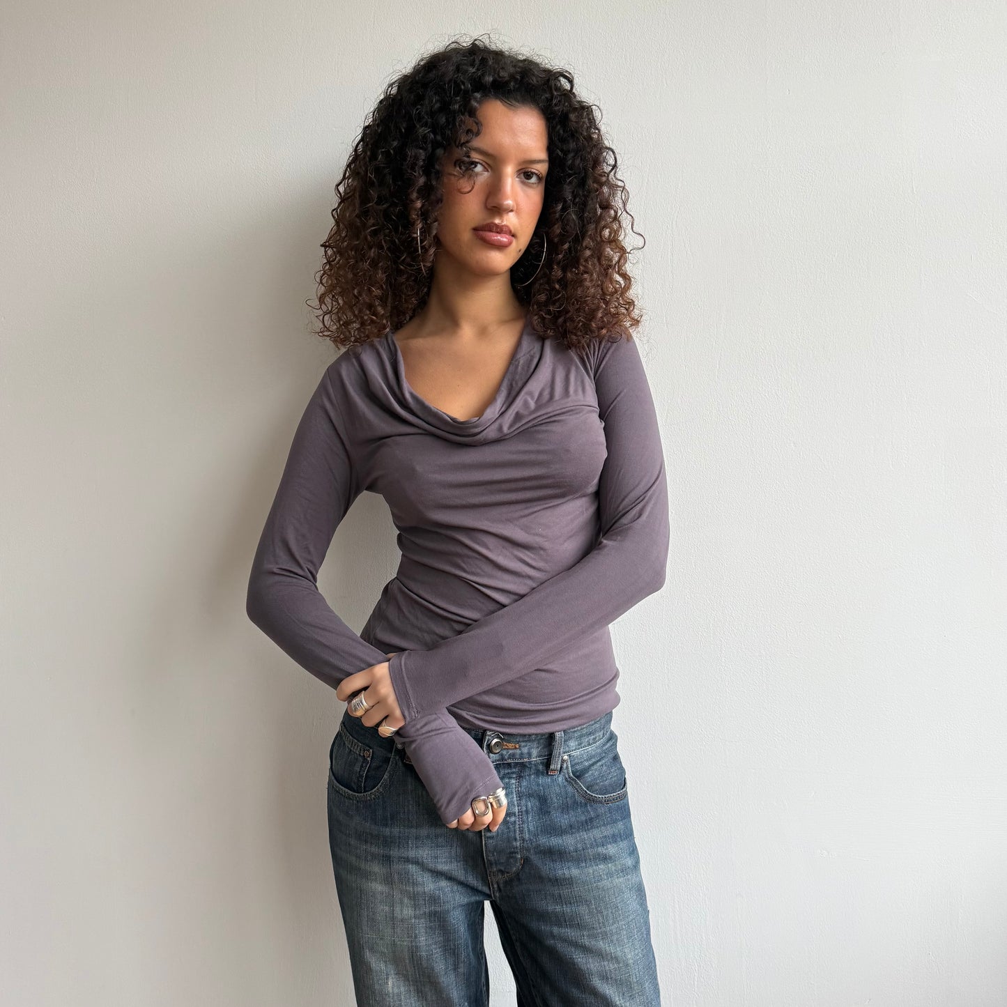 Grey slouchy long sleeve top - Size S/M
