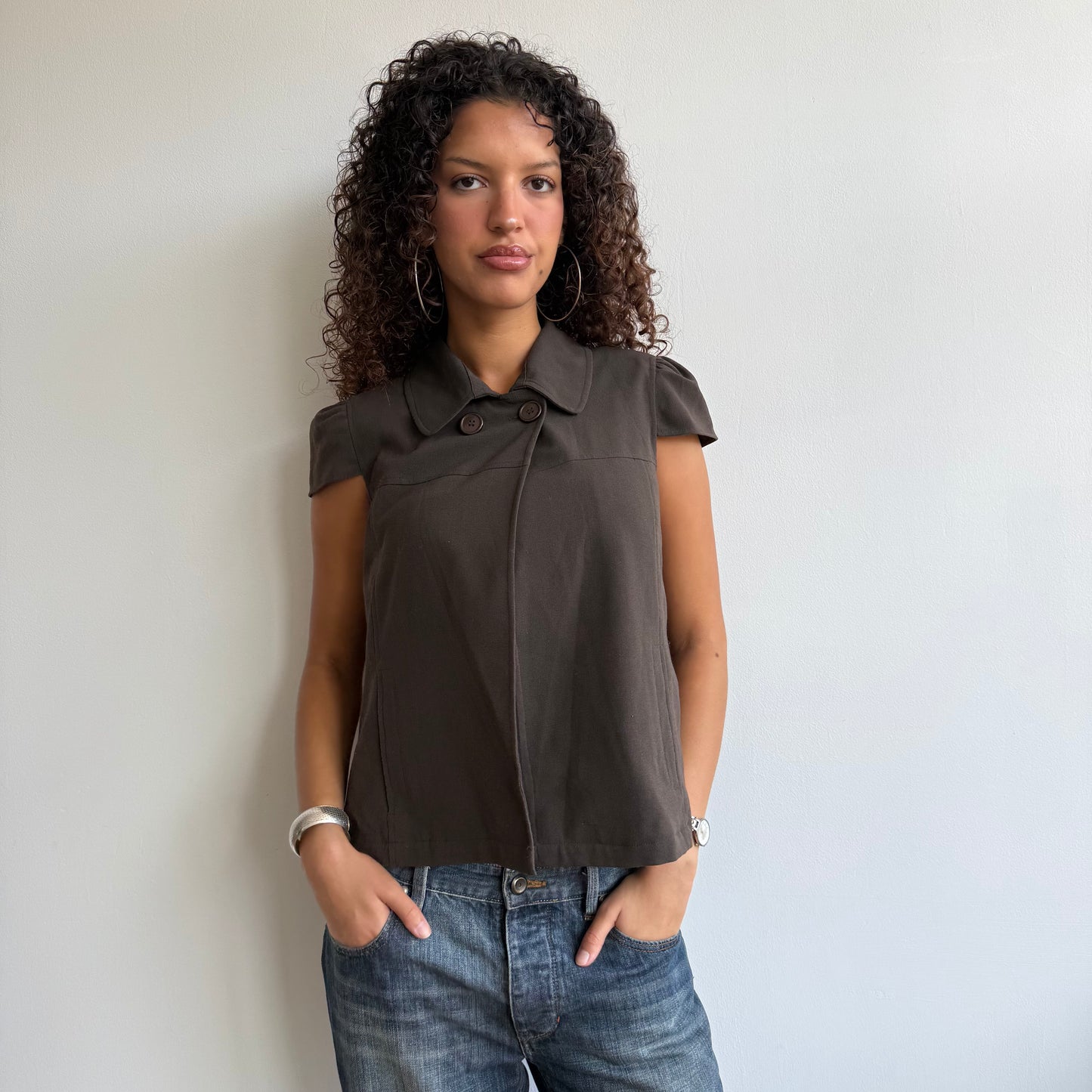 Brown short sleeve peacoat - Size S