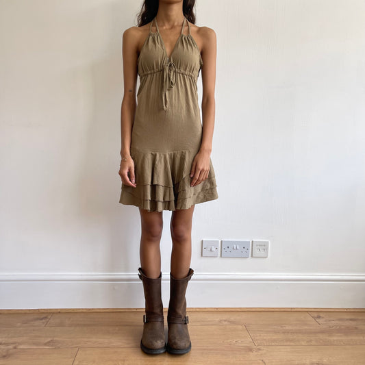 Khaki halterneck dress - Size S
