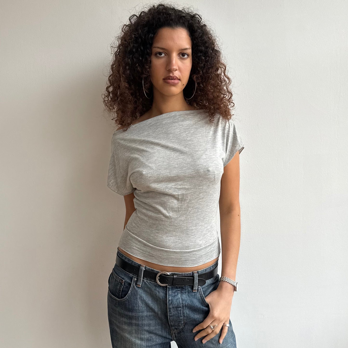 Grey slouchy wrap top - Size XS