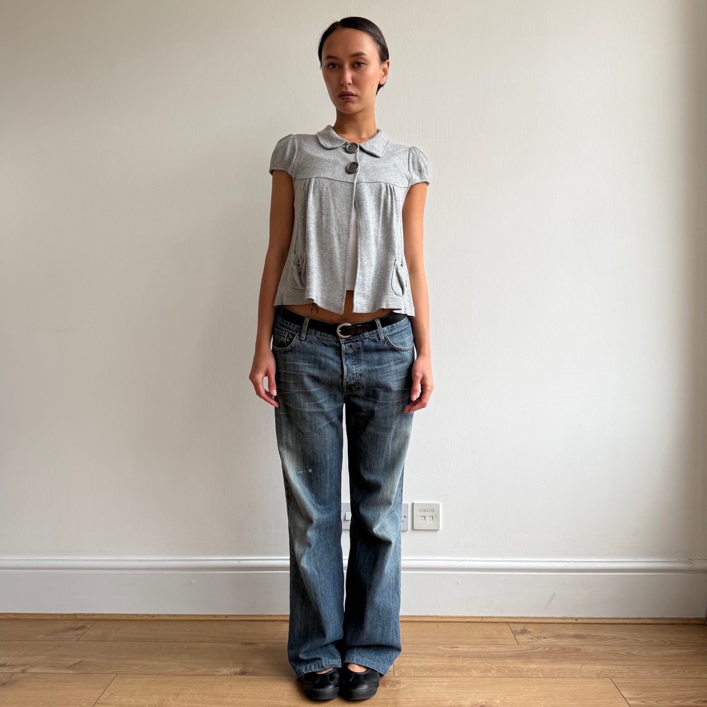Grey short sleeve peacoat jumper - Size S/M