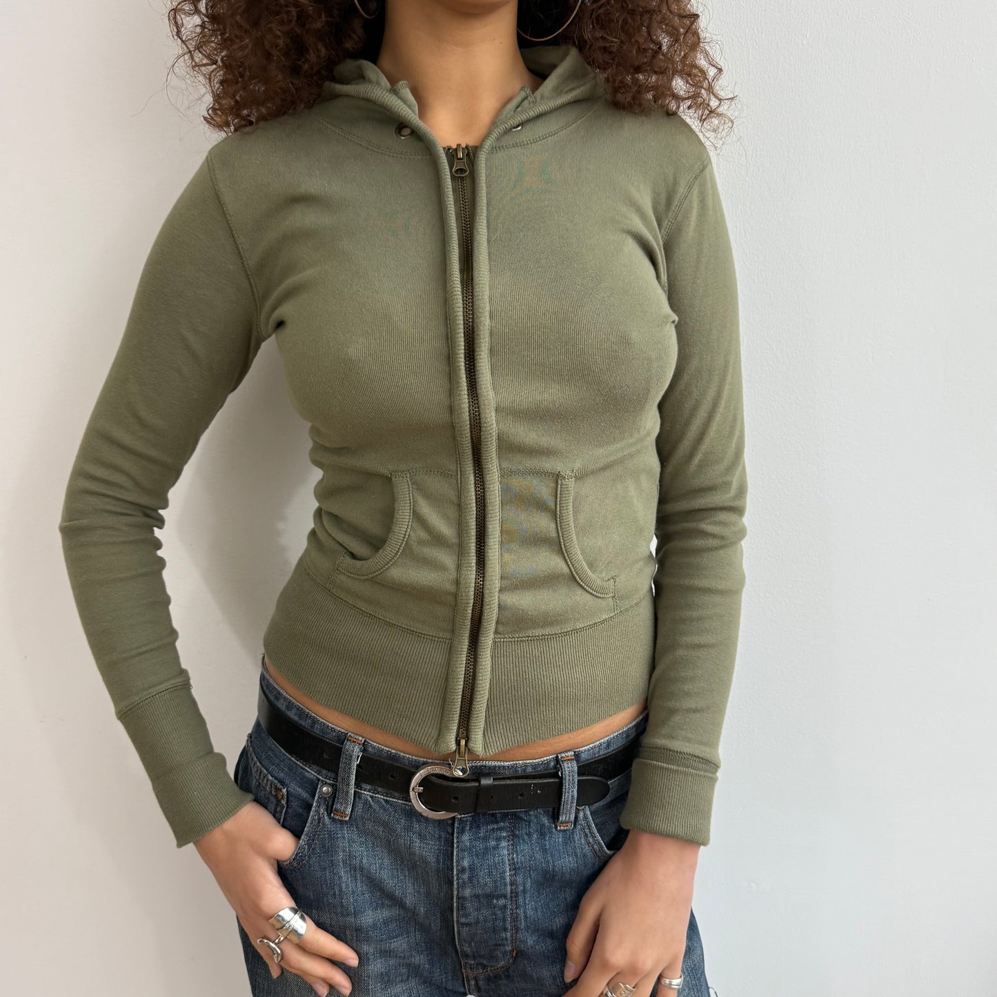 Khaki double zip hoodie - Size S