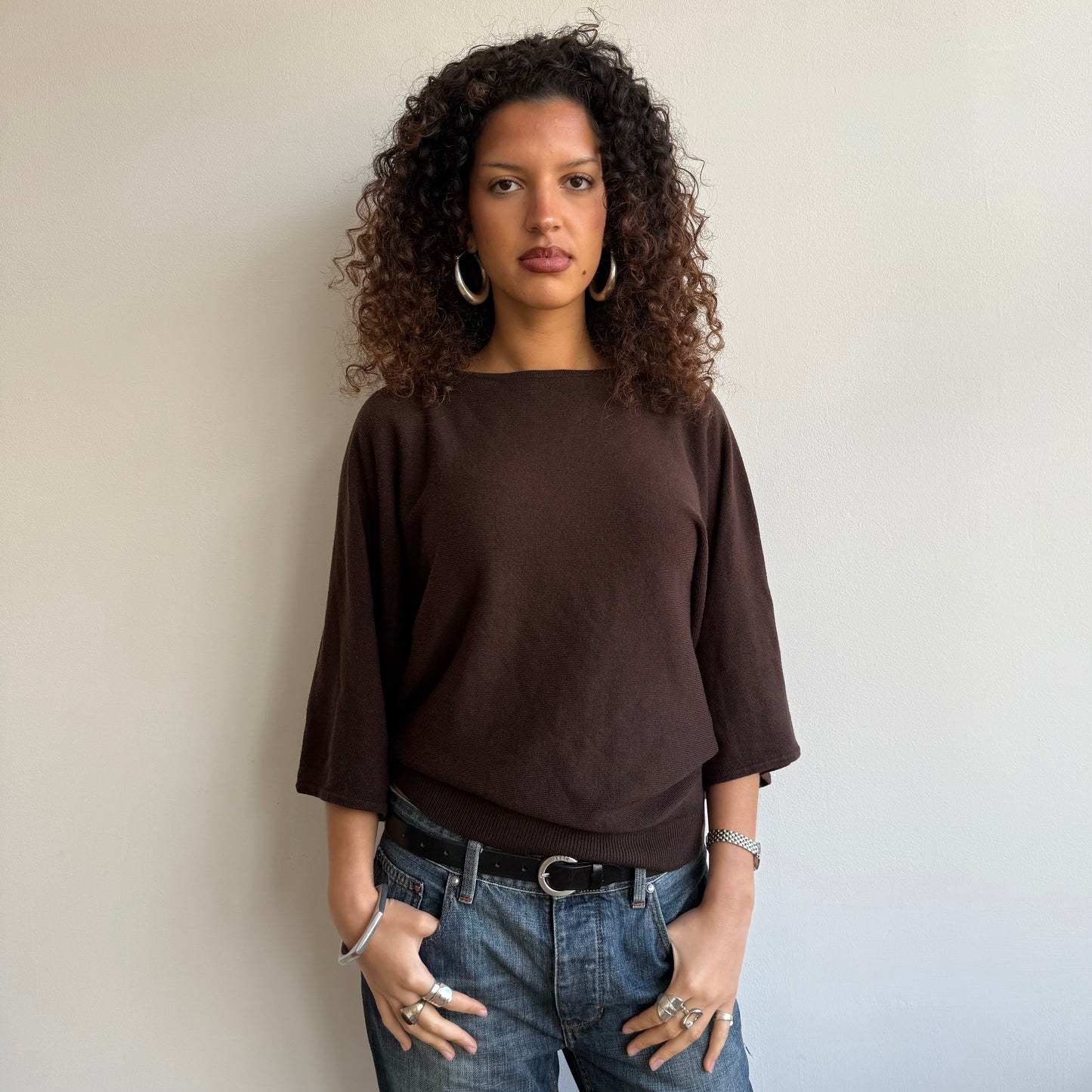 Brown 3/4 sleeve knit - Size M