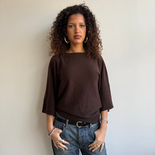 Brown 3/4 sleeve knit - Size M