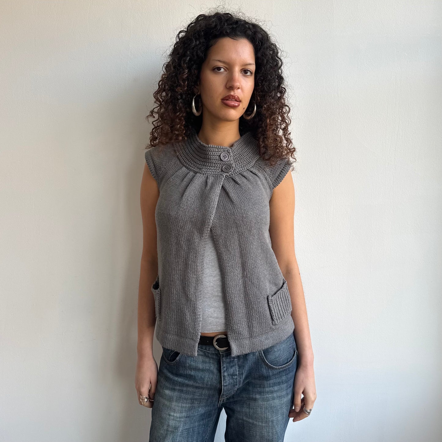 Grey pocket open front cardi - Size S