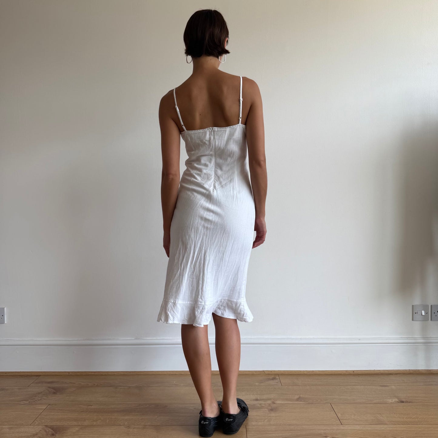 White linen midi milkmaid dress - Size S