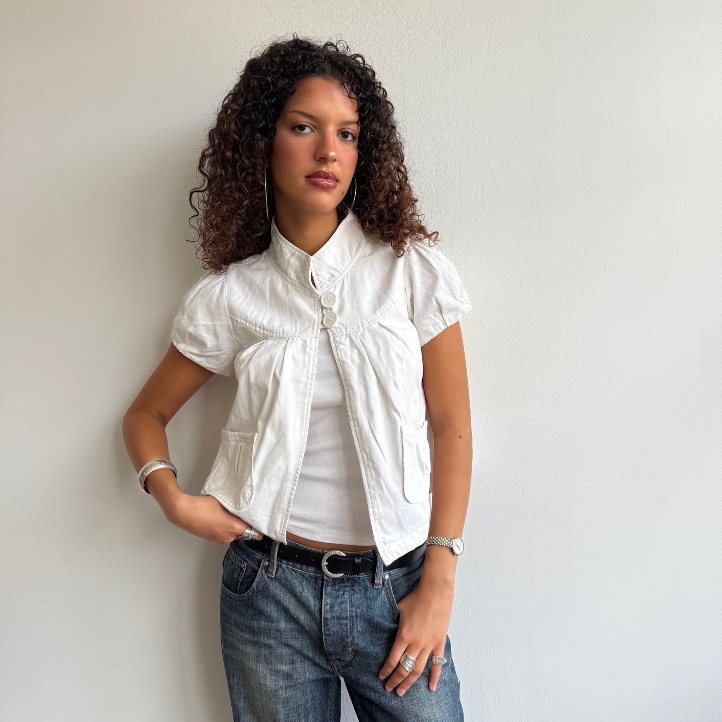 White open front peacoat - Size S