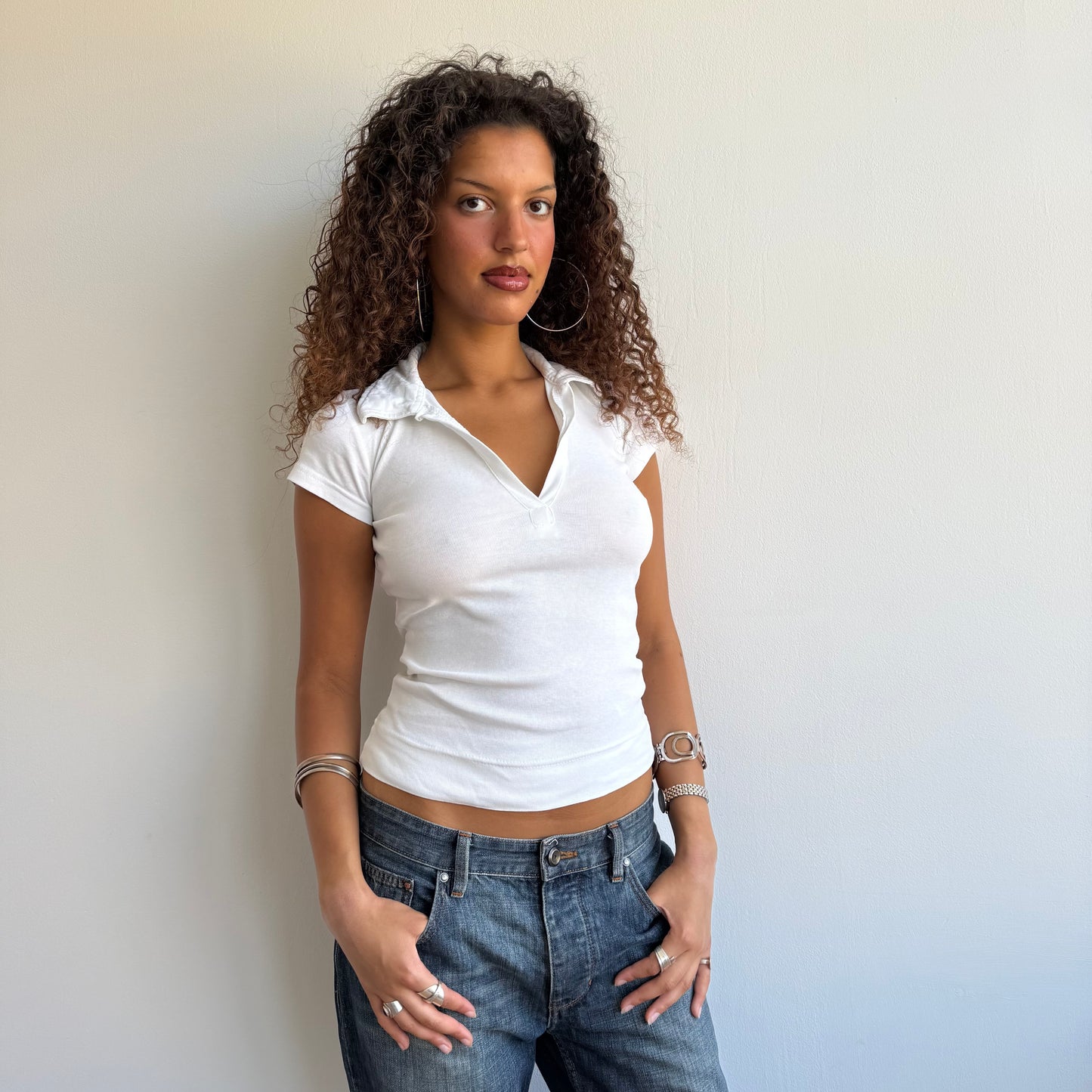 White polo top - Size S