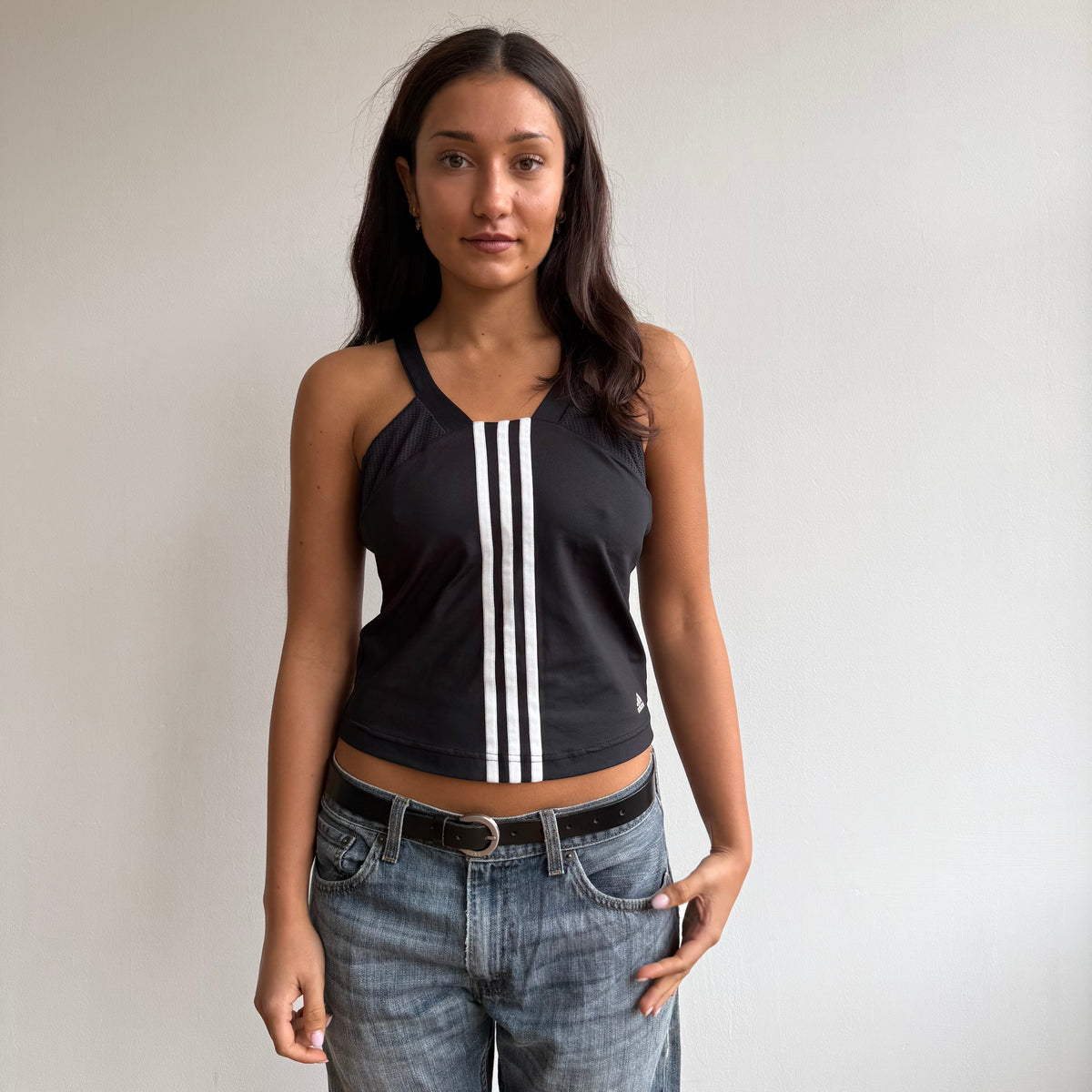 Black Adidas 3 stripe top - Size S-M