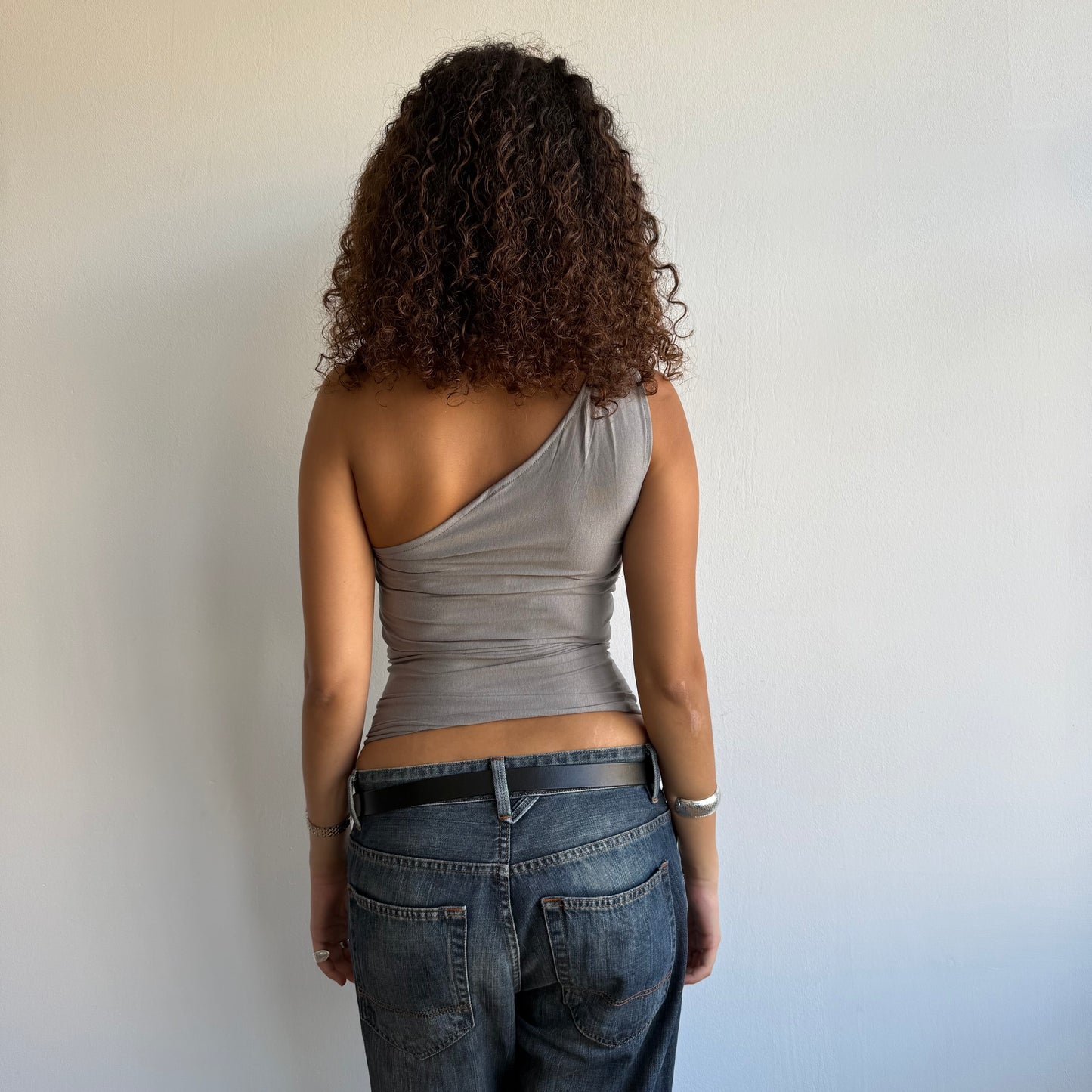 Grey neck tie top - Size XS