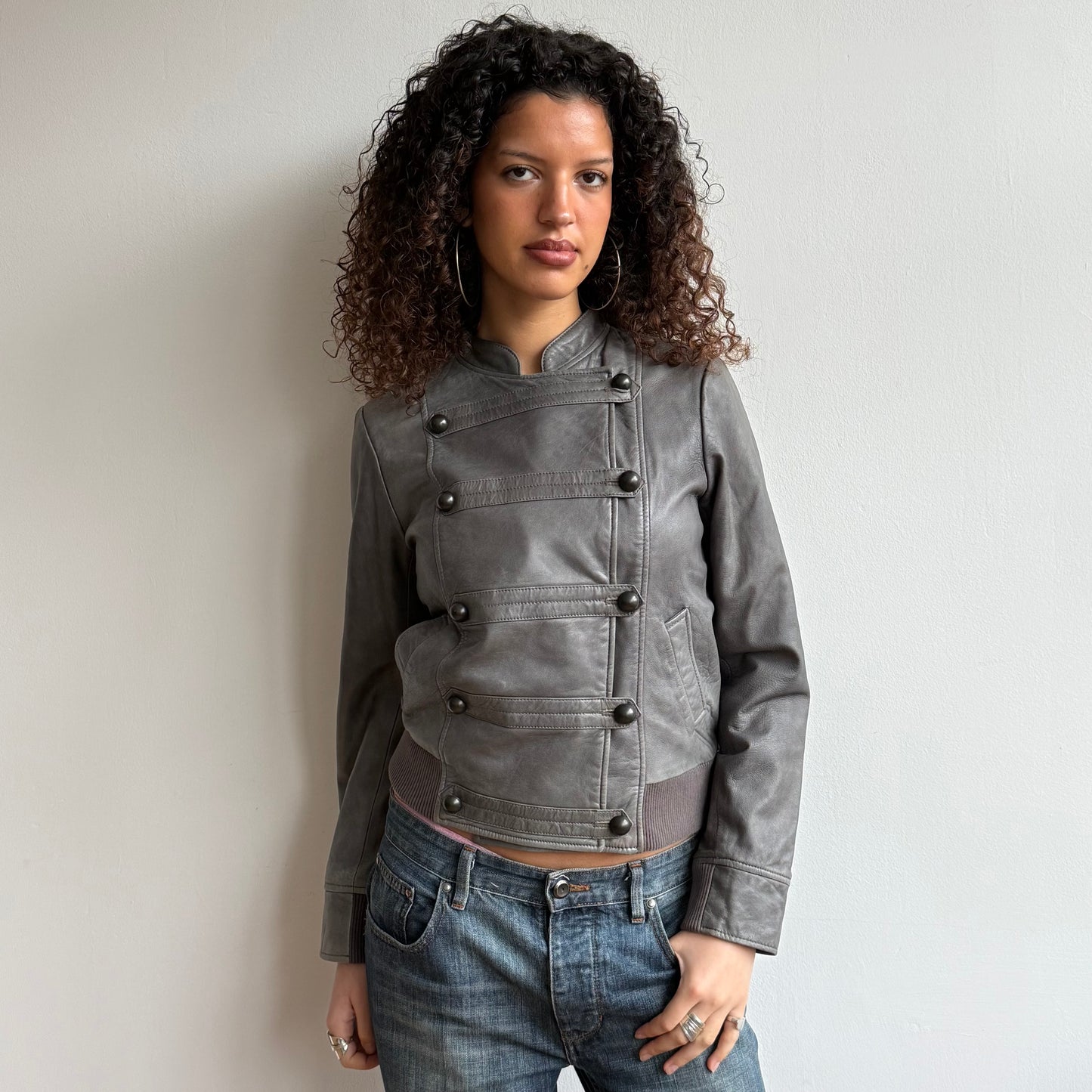 Charcoal leather military bomber - Size S